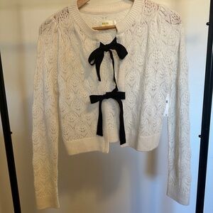 MAEVE BY ANTHROPOLOGIE Cream Knit Cardigan with Black Bows